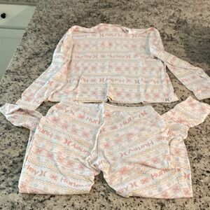 Hurley Pink and White Patterned Long-Sleeve Pajama Set